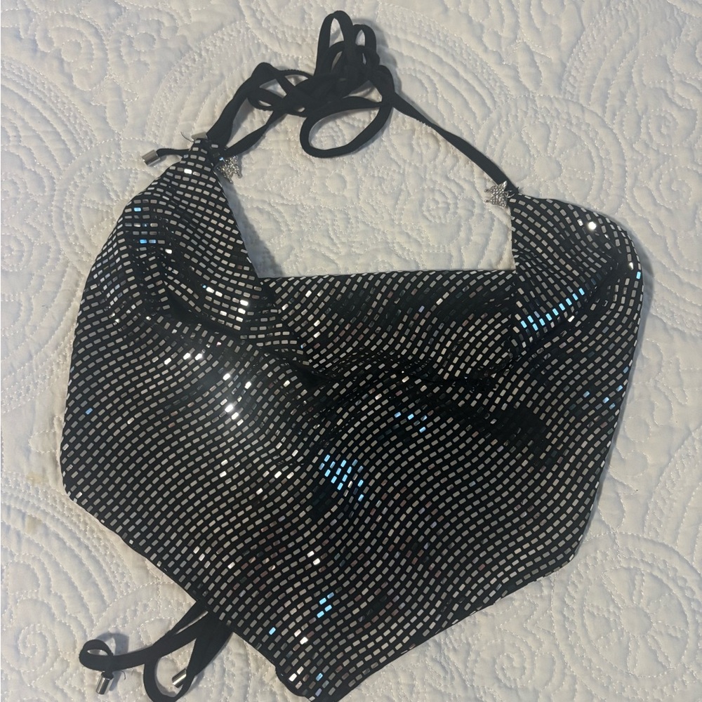 Forever 21 Black and Silver Sequin Crop Top